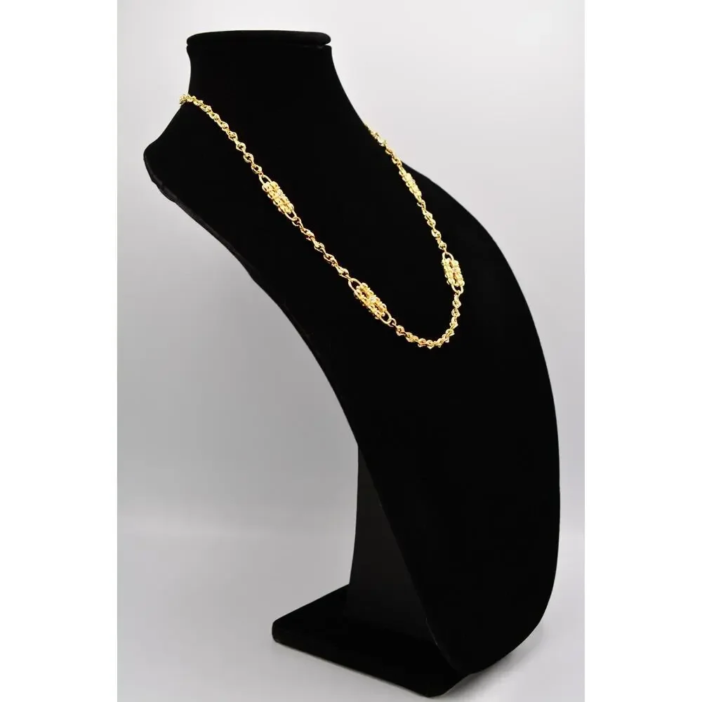 Vintage Station Chain Necklace Brushed Gold Rhinestone Crystal Linked 1980s 9J
